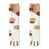 Chaussettes chaudes d'hiver pattes de chat blanc et marron