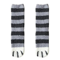 Chaussettes chaudes d'hiver pattes de chat gris rayures