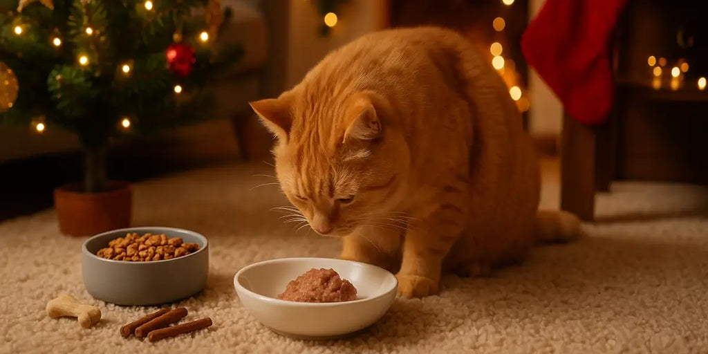 Friandises & restes de Noël : éviter la prise de poids chez le chat (sans le frustrer)