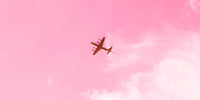 Avion survolant un ciel rose