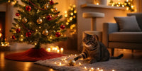 Chat près d’un poinsettia et déco de Noël 🎄 — risques poinsettia, houx, gui et alternatives non toxiques pour un Noël cat-friendly | Au Paradis du Chat 🐾