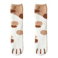 Chaussettes chaudes d'hiver pattes de chat blanc et marron