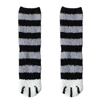 Chaussettes chaudes d'hiver pattes de chat noir rayures