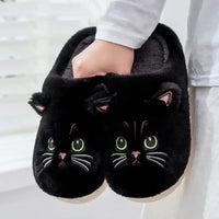Chaussures d'intérieur à tête de chat, couleur noire.