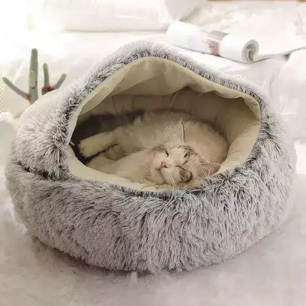 Chat faisant la sieste dans son couchage semi-fermé pour l'été