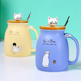 Mugs bleu et beige avec couvercle tête de minou