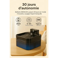 Fontaine à eau pour chat avec batterie 2600 mAh – Jusqu’à 30 jours d’autonomie, recharge USB-C et temps de charge 5 à 6 h