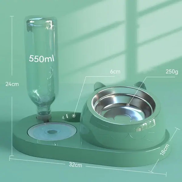 Gamelle pour chat 2 en 1 de couleur verte