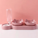 Gamelle pour chat 3 en 1 Rose - Deux bols avec oreilles de chat et bouteille renversée