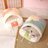 Lit chaud pour chat - Sac de couchage doux et confortable + Oreiller - Bleu et Rose
