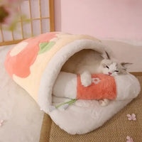 Lit chaud pour chat - Sac de couchage doux et confortable + Oreiller - Rose