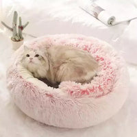 Chat allongé sur notre coussin pour chat rose