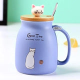 Tasse Chat en céramique violet - Couvercle bois, cuillère et tête de chat
