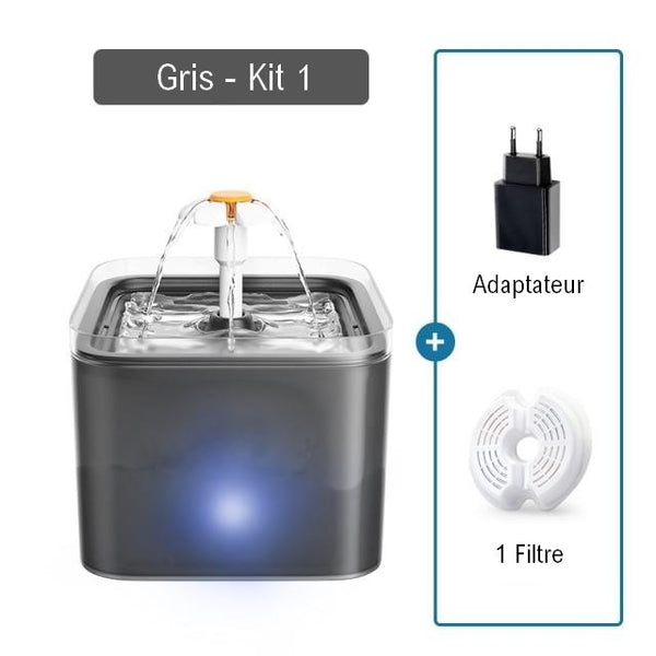 Fontaine à eau pour chat Gris Kit 1 - Fontaine + Adapteur + 1 filtre 
