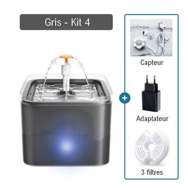 Fontaine à eau pour chat Gris Kit 4 - Fontaine + Détecteur (capteur) de mouvement + Adapteur + 3 filtres