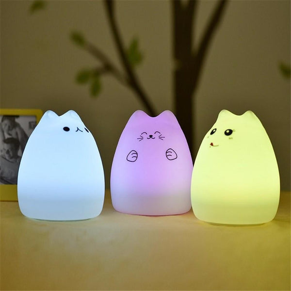 Lampe / Veilleuse Chat en silicone - LED 7 couleurs + Télécommande