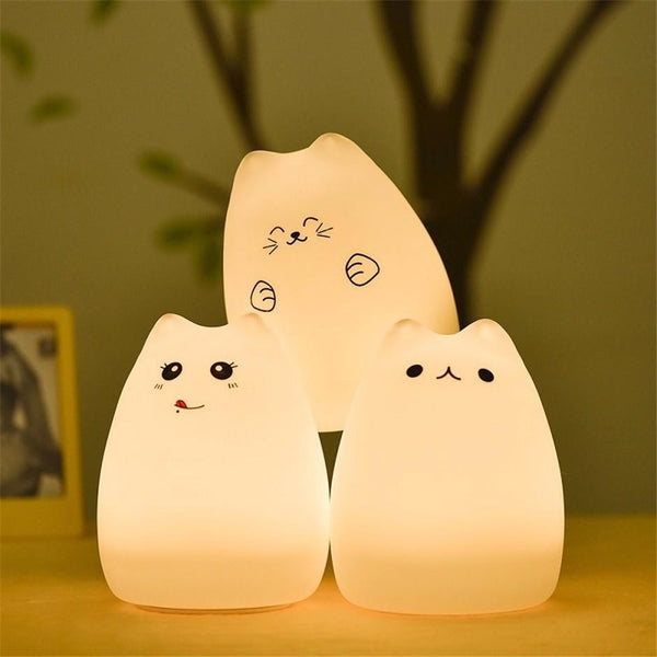 Lampe / Veilleuse Chat en silicone - LED 7 couleurs + Télécommande