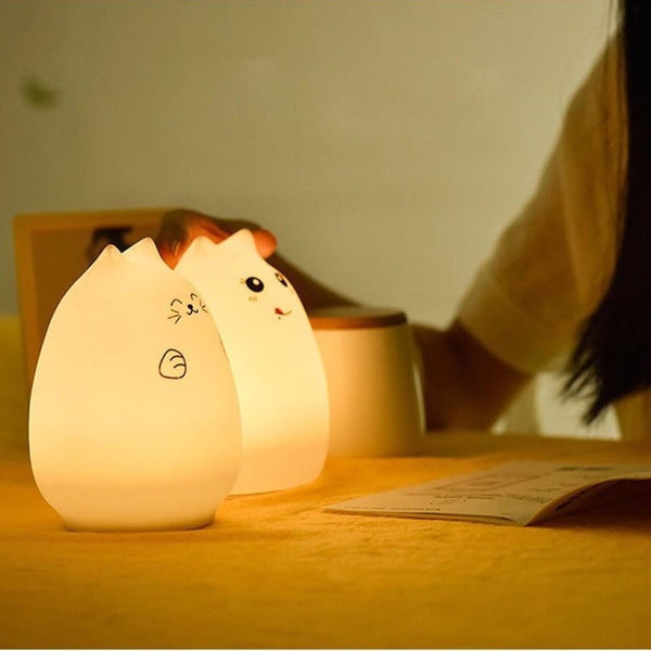 Lampe / Veilleuse Chat en silicone - LED 7 couleurs + Télécommande