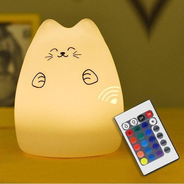 Lampe / Veilleuse Chat en silicone - LED 7 couleurs + Télécommande