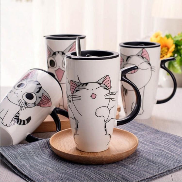 Set Tasse & Assiette Chat: Mug Original avec Cuillère Assortie - Totalcadeau