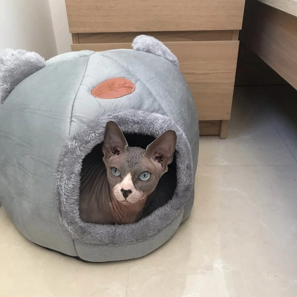 Niche pour chat douillette et confortable - Panier oreilles de chat