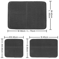 Dimensions de nos 4 tailles du tapis de litière pour chat : XS, S, M et L.