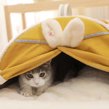 Tente pour chat confortable jaune avec coussin douillet - Détails 