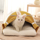 Chat dans sa tente pour chat confortable jaune avec coussin douillet