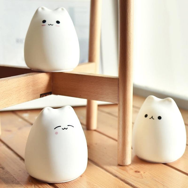 Veilleuse tactile Chat pour enfant en silicone - Lumière LED 7 couleurs