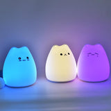 Veilleuse tactile Chat pour enfant en silicone - Lumière LED 7 couleurs