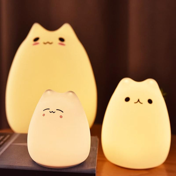 Veilleuse tactile Chat pour enfant en silicone - Lumière LED 7 couleurs
