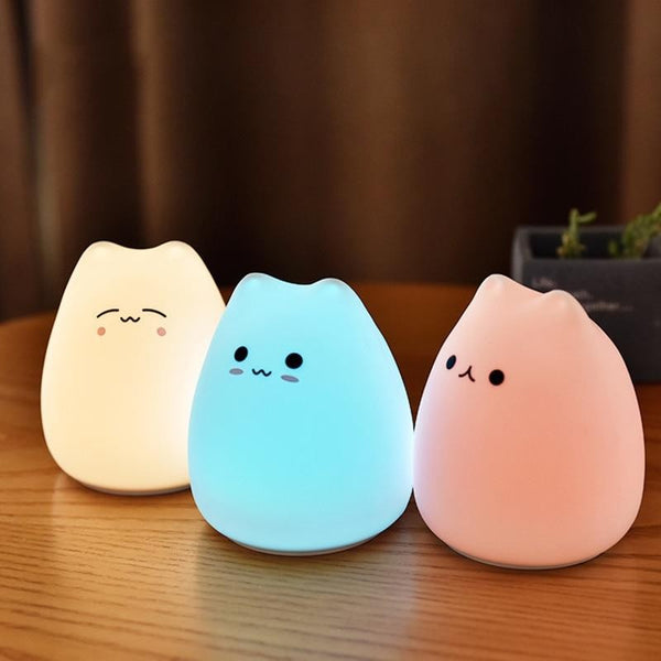Veilleuse tactile Chat pour enfant en silicone - Lumière LED 7 couleurs