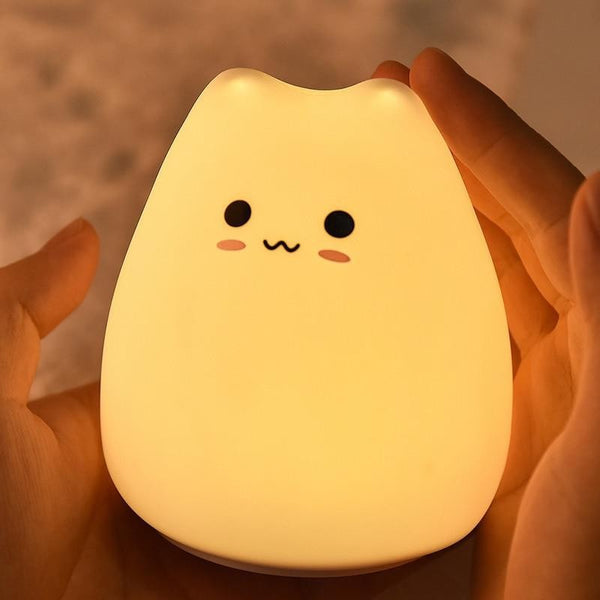 Veilleuse tactile Chat pour enfant en silicone - Lumière LED 7 couleurs