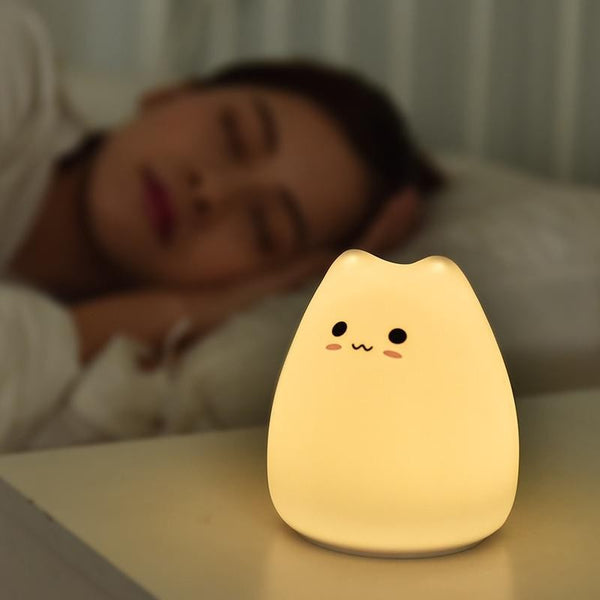Veilleuse tactile Chat pour enfant en silicone - Lumière LED 7 couleurs